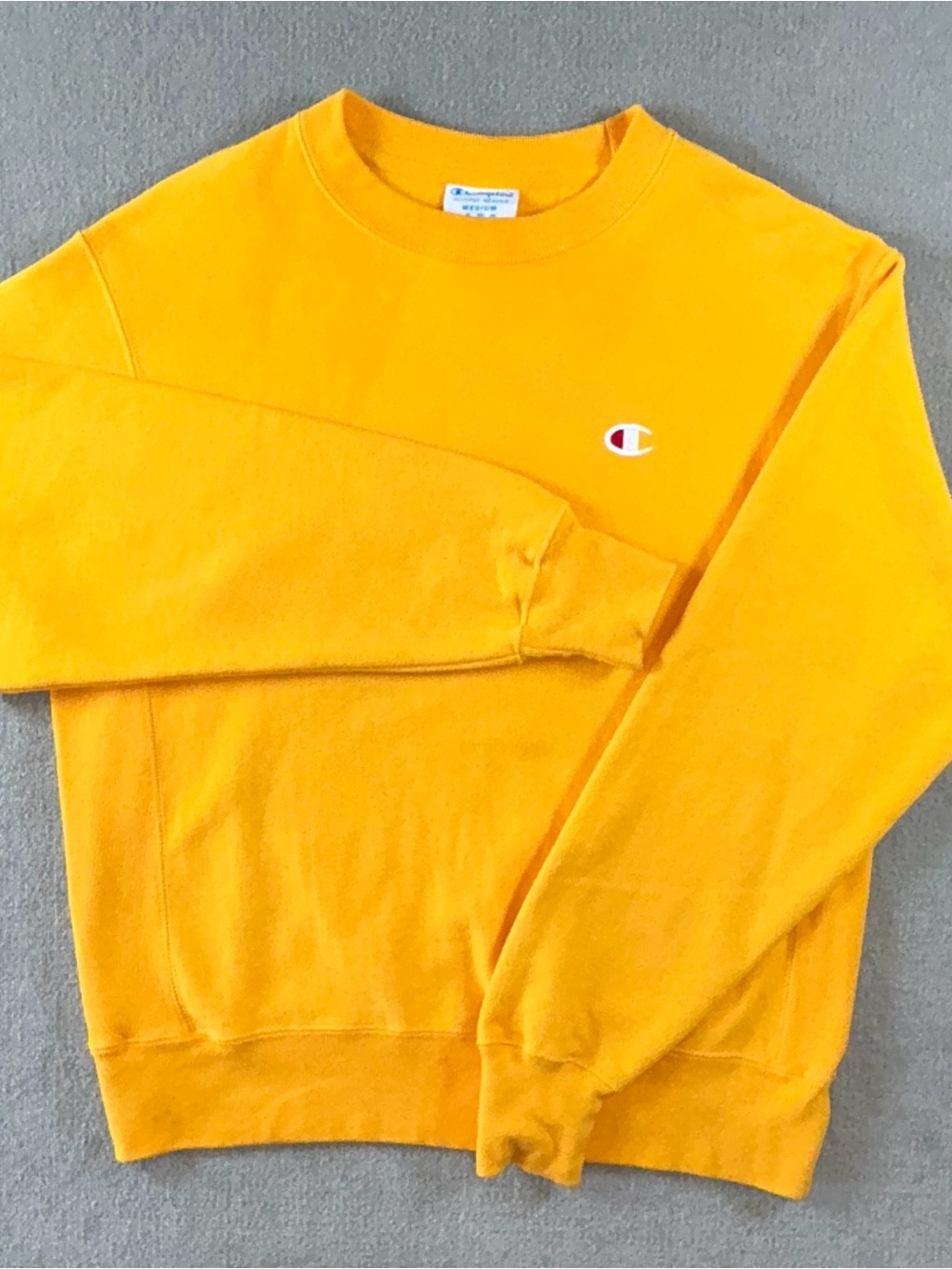 Champion Reverse Weave Sweatshirt Mens Medium Yellow/Mustard Crewneck Athletic